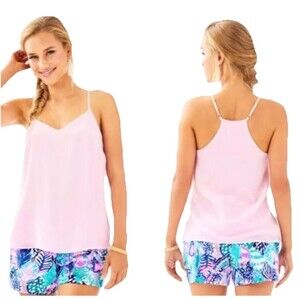 NWT Lilly Pulitzer Size L Velvet Tank Silk Blend V-Neck Sleeveless Top Pink